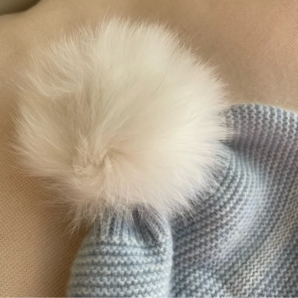 Forte Cashmere 100% Cashmere Knit Beanie w/ Real Fox Fur Pom  display picture 1